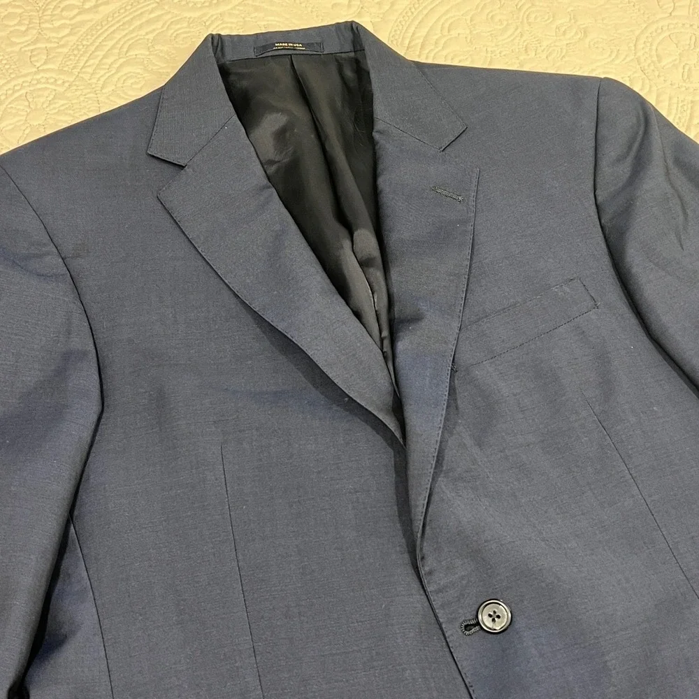 Hart Schaffner Marx Gold Trumpeter Navy Blue 2-Button Blazer Mens 40R USA *Flaw